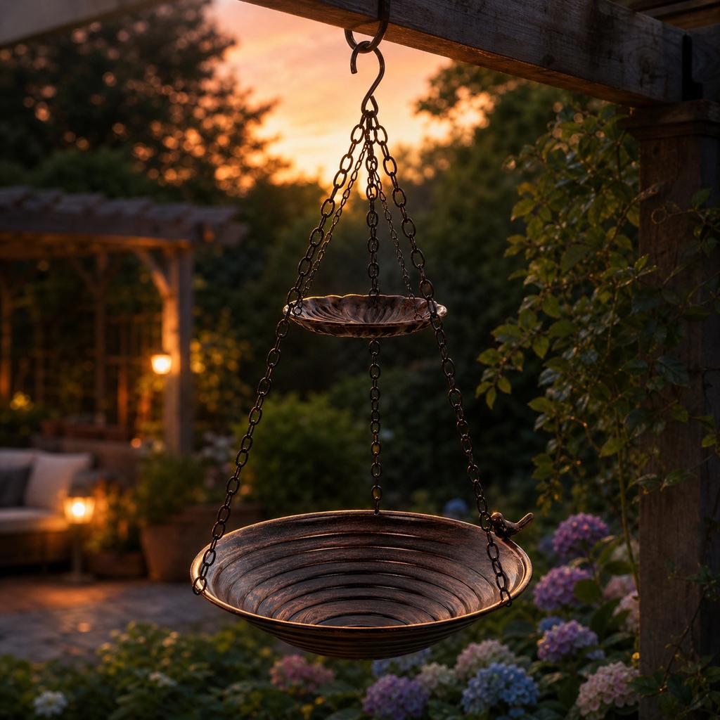 Hanging Bird Feeder and Bath Tray Outdoor Bird Feeding Station Rust-Resistant Durable Garden Water Dispenser for Wild Birds and Backyard Wildlife