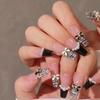 24pcs Black French Press On Nails White Bow Pearl Design Fake Nail Patches Wearable Korean Ballet Fake Nails for Lady Girls