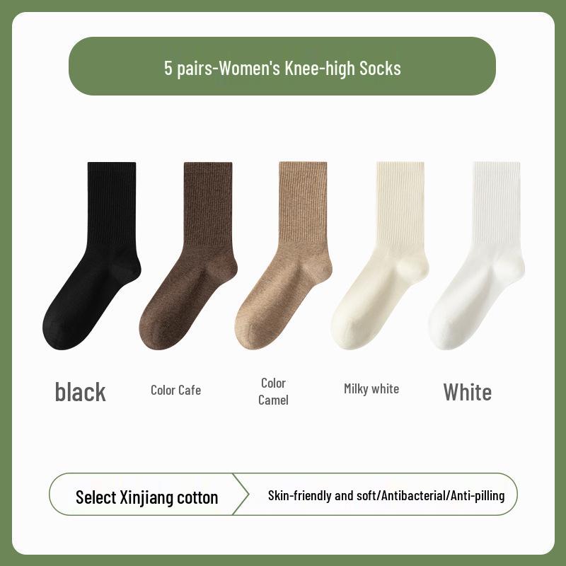 Autumn Maillard Women's Pure Cotton Over-the-Knee Retro Anti-Odor Scrunched Socks for Fall and Winter