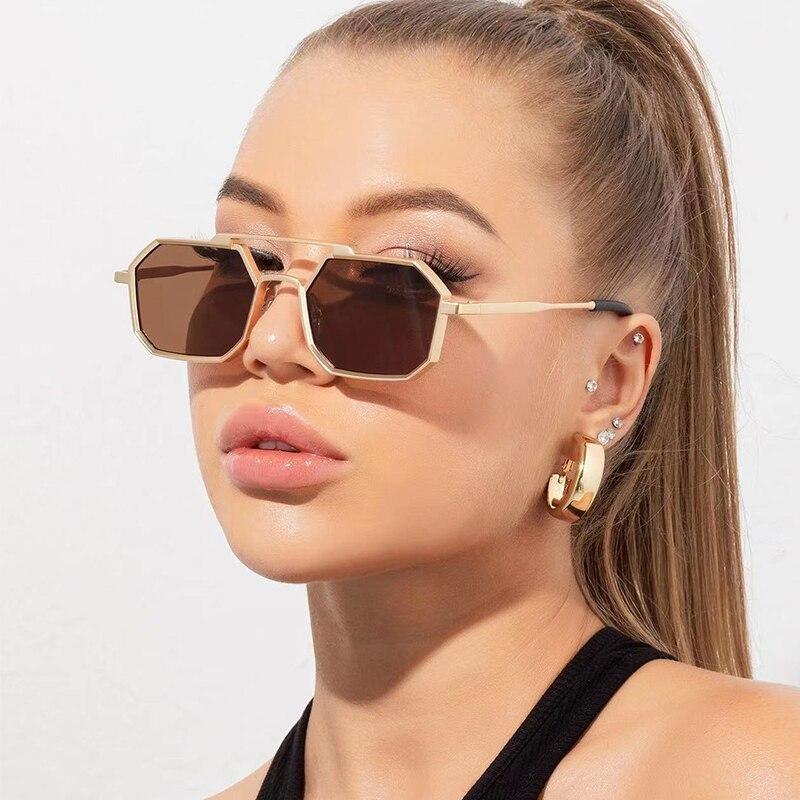 Classic Metal Punk Square Sunglasses for Men Women Retro Double Bridges UV400 Protection Trendy Vintage Shades