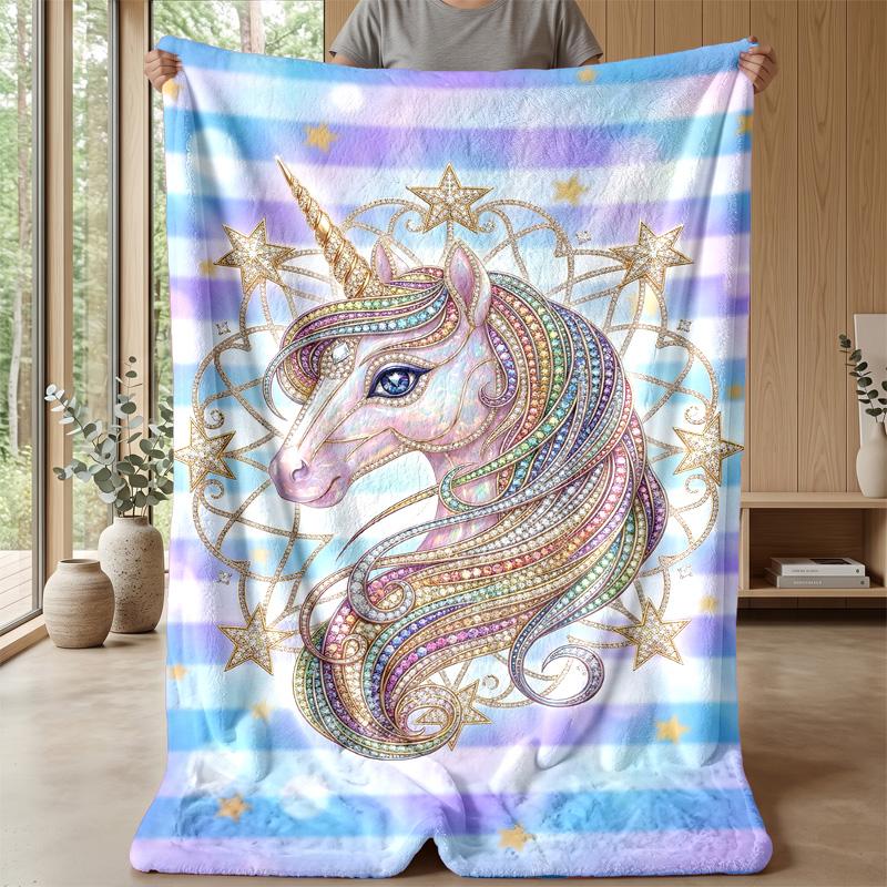 Elegant Black Unicorn Theme Blanket Lightweight Warm Flannel Blanket Decorative Throw Blanket for Home Decoration