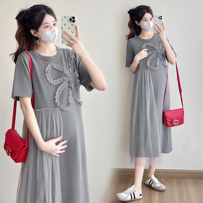 

Korean Style Gray Mesh Splicing Knit Maternity Dress – Loose, Round Neck, and Stylish for Summer Extra Large сірий колір