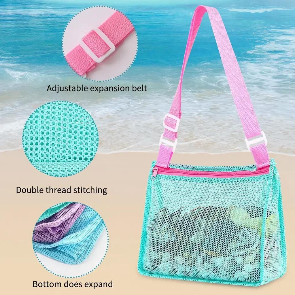 Outdoor Beach Mesh Bag Childen Sand Away Foldable Protable Baby Beach Toys Clothes Bags Kids Toys Storage Sundries Organizers