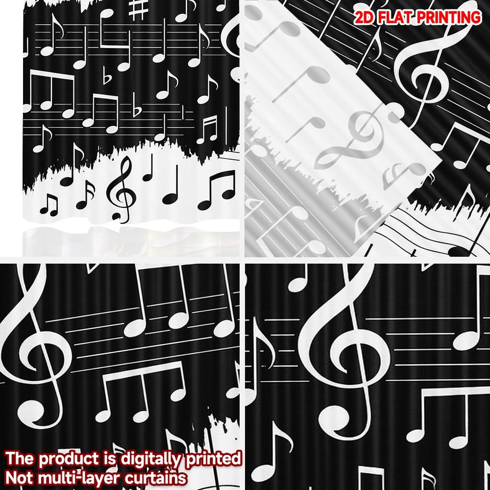 2D Flat Printing 2pcs Scene Curtains Musical Notes Symphony Digital Printed Polyester Drapes Family Party Decoration for Indoor