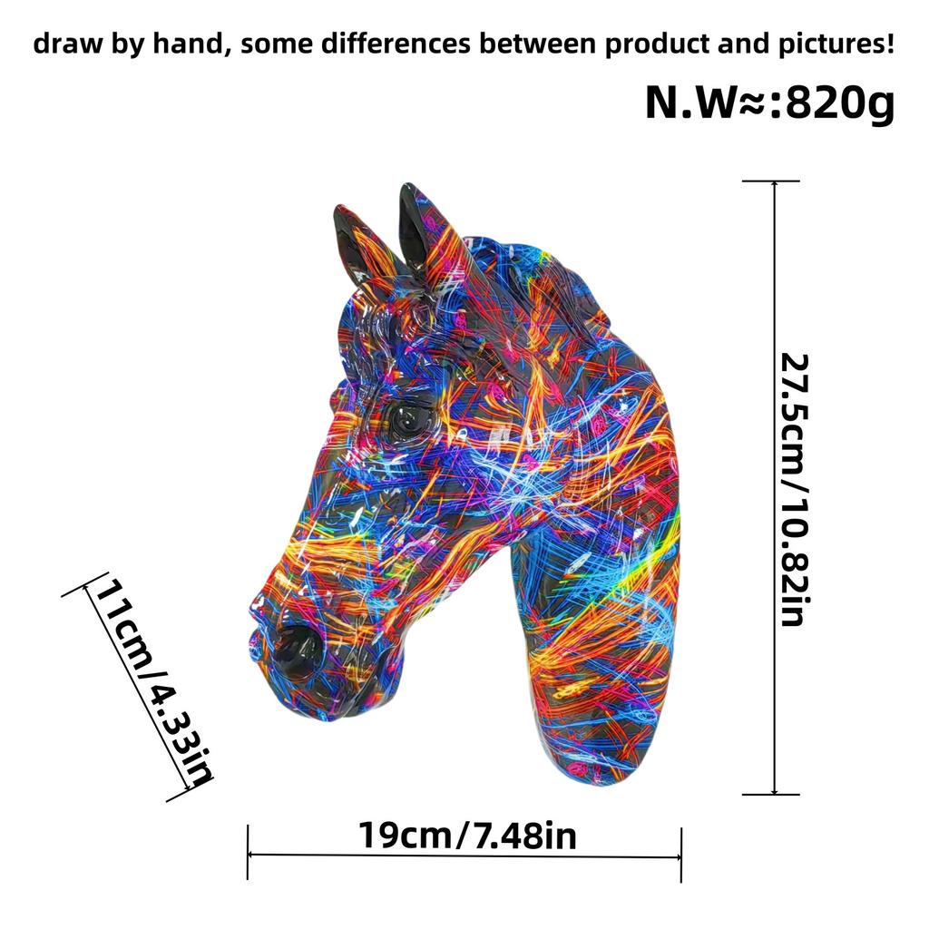 Home Use Decoration Colorful Horse Head Wall Hanging Ornaments Living Room Decoration Living Fine Room Entrance Decoration Resin Crafts