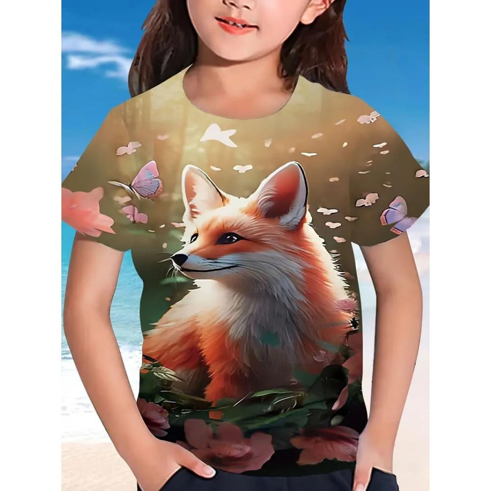 New summer girls short-sleeved T-shirt animal 3D digital printing trend casual loose tops