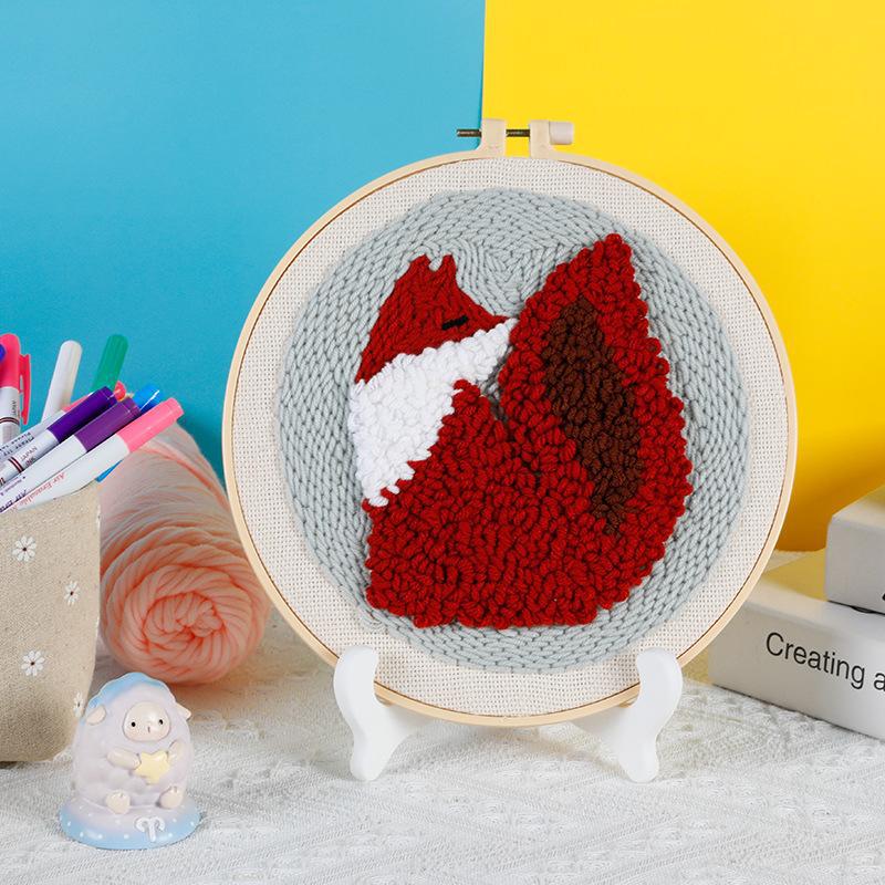Russian DIY Punch Needle Embroidery Kit: Includes Yarn, Needle, Latch Hook, & Hoop for Knitting & Ornament Crafting