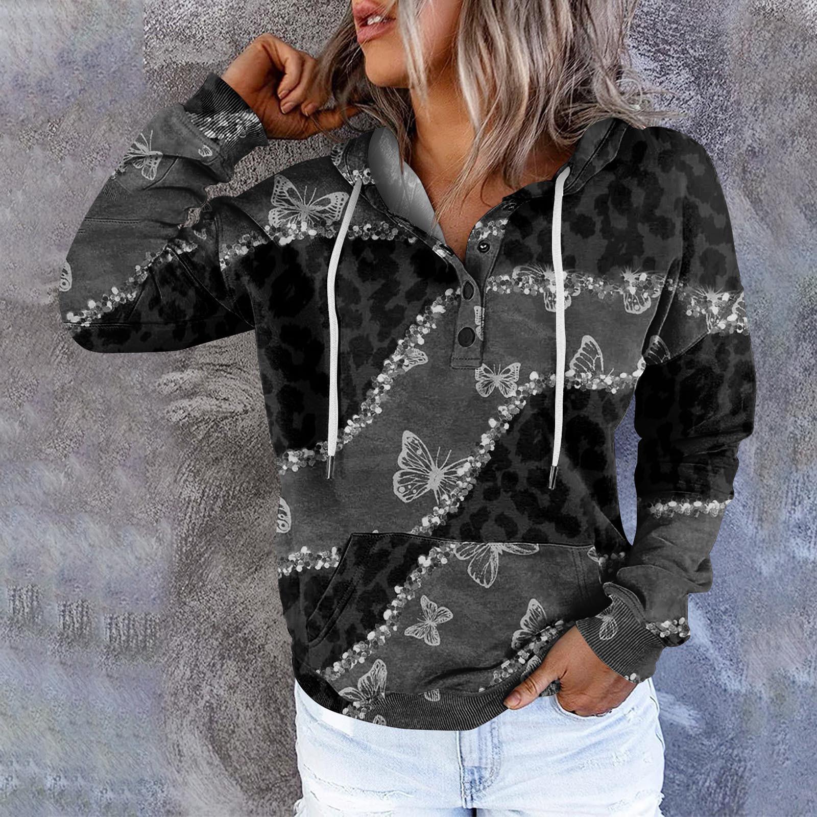 

Осень Зима Весна Женские топы Женская мода Аппликация Длинный рукав Повседневная туника Повседневный пуловер с капюшоном на пуговицах Длинный рукав Лоскутный топ S