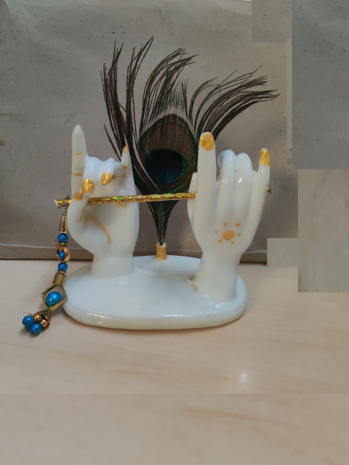 @ Indian Traditional Resin Krishna Hand Statue with Bansuri And Morpankh