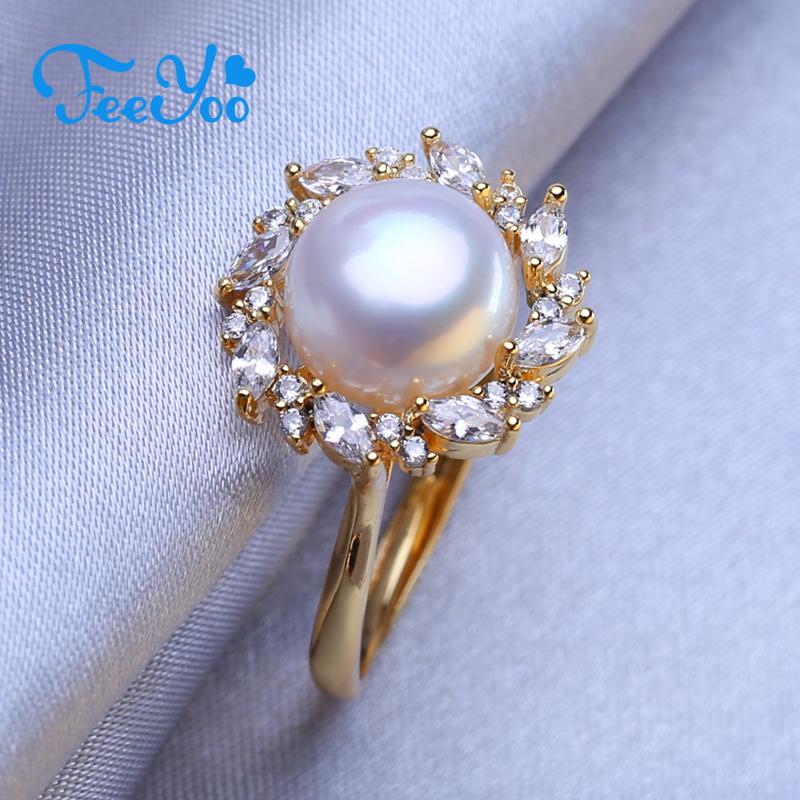 

Кольца FEEYOO с натуральным пресноводным жемчугом для женщин и девочек, классическое кольцо золотого цвета, регулируемый размер, свадебные украшения