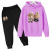 Children's Winter and Spring Hooded Sweatshirt for Girls Aged3to13 with Cartoon Doll Pattern Design Top and Pants Set Pounds