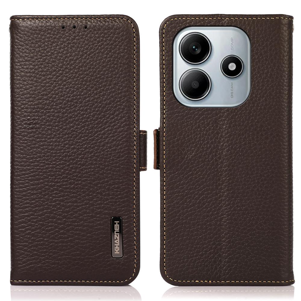 For Xiaomi Redmi Note 14 4G (163.25mm) Phone Case Genuine Cow Leather Cover RFID Blocking