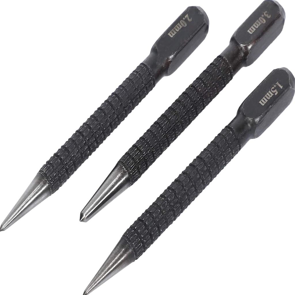 3pcs High-carbon Steel Center Punch Set, Non-Slip Center Pin Punch Used For Drilling Of Alloy Steel Metal Wood,1.5/ 2 /3mm
