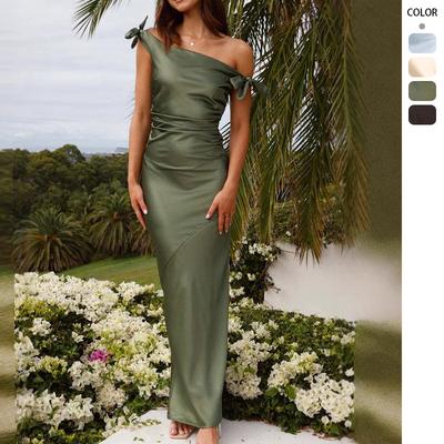 Summer Off-the-shoulder One-word Collar Temperament Straps Elegant Sexy Dress Elastic Tight Hip-wrapped Long Dress