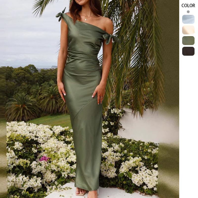 Summer off-the-shoulder one-word collar temperament straps elegant sexy dress elastic tight hip-wrapped long dress
