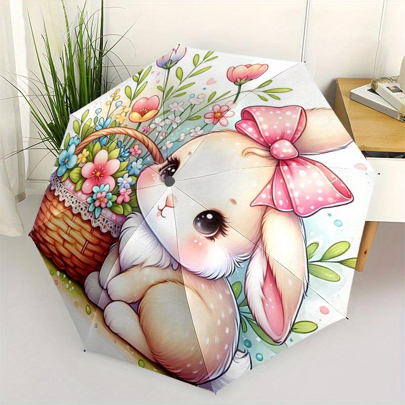 

1pc Bunny & Flowers Automatic Folding Umbrella - 3 Folding Design, Vivid Cartoon Pattern, Suitable for Outdoor Activities, A Gift for Fans In All Seas