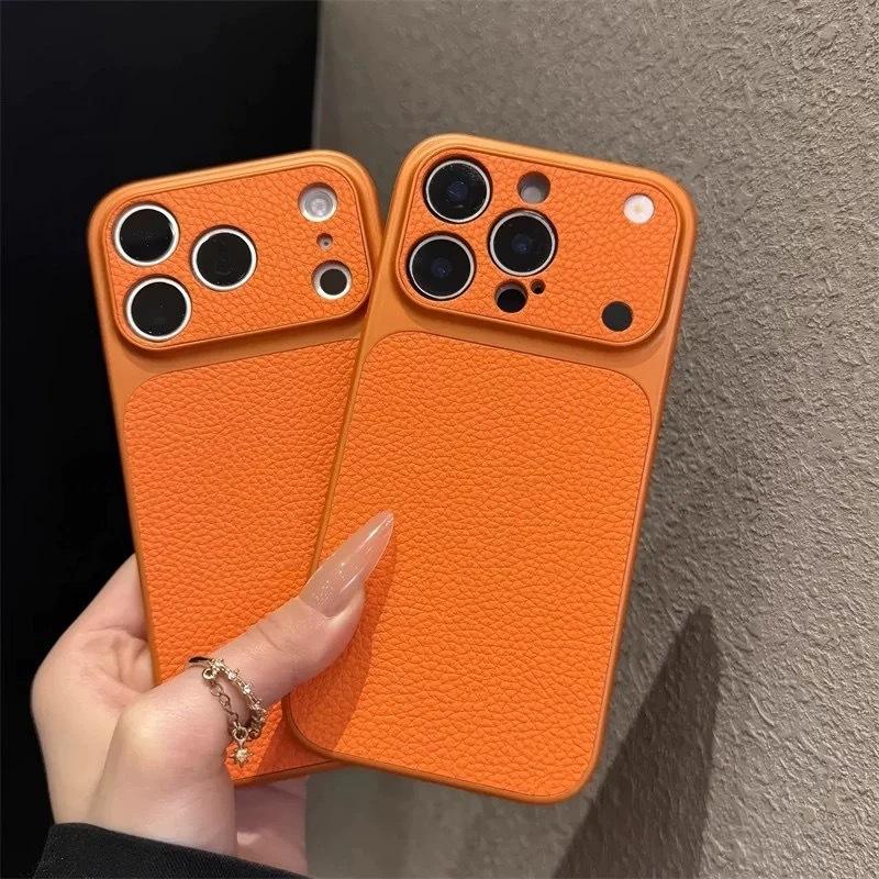 Seconds Change 17 Lychee Pattern, Suitable for iPhone15ProMax Mobile Phone Case Imitation Leather Apple 16 All-inclusive 13 Protective Case 14