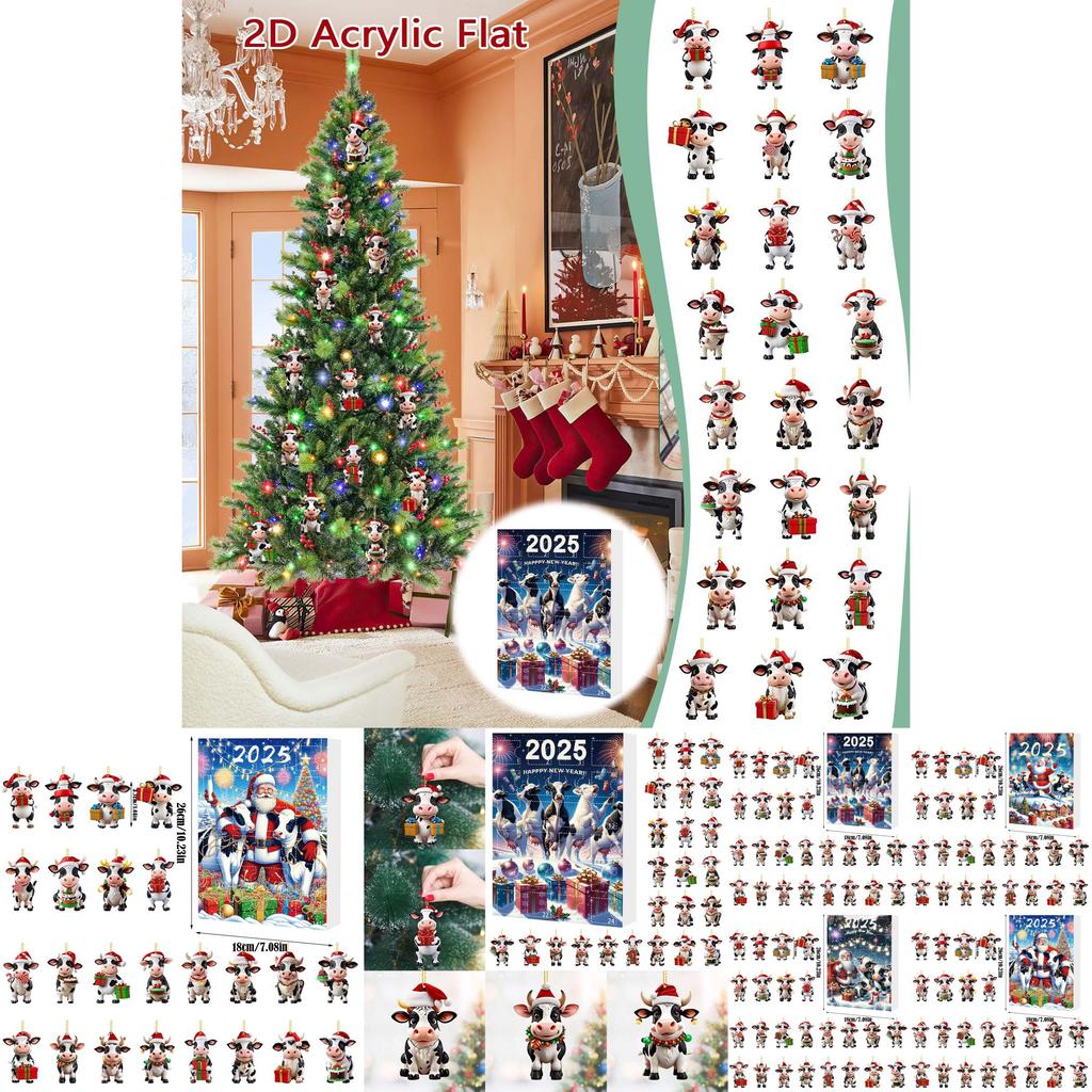 Christmas Countdown Series Cow Farm Acrylic Ornaments For Tree Decoration