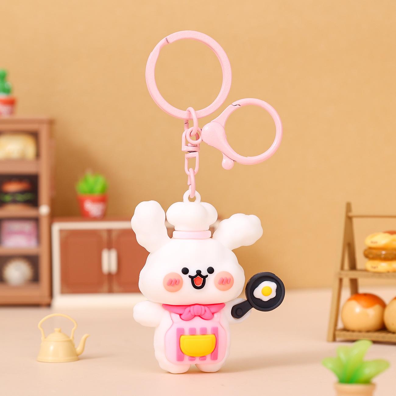 Cute Line Art Rabbit Resin Keychain Cartoon Doll Backpack Pendant Trendy Bag Charm Accessory