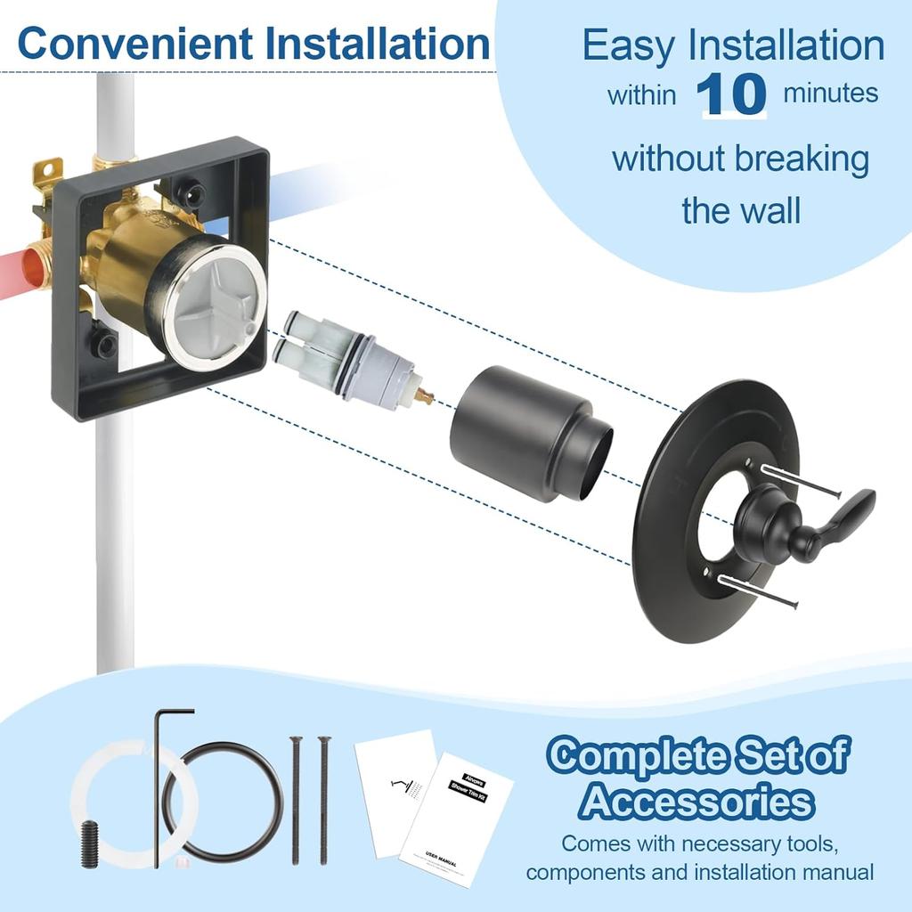 T14032-BL Matte Black Shower Handle, Metal, Compatible with Delta Shower Trim Kit 14 Series, Compatible with RP46074, Fits R10000 Series Valves