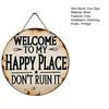 Funny Garden Wooden Sign Vintage This Is My Happy Place Welcome Round Sign Farmhouse Rustic Hanging Wall Decor for Home Bar Patio Man Cave