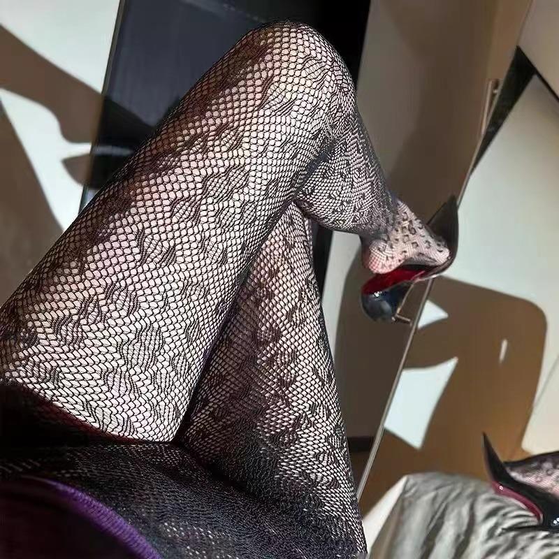 Women Sexy Leopard Fishnet Stocking Mesh Tights Print Punk Stretch Pantyhose Ladies Fashion Hollow Thigh High Slim Black Hosiery