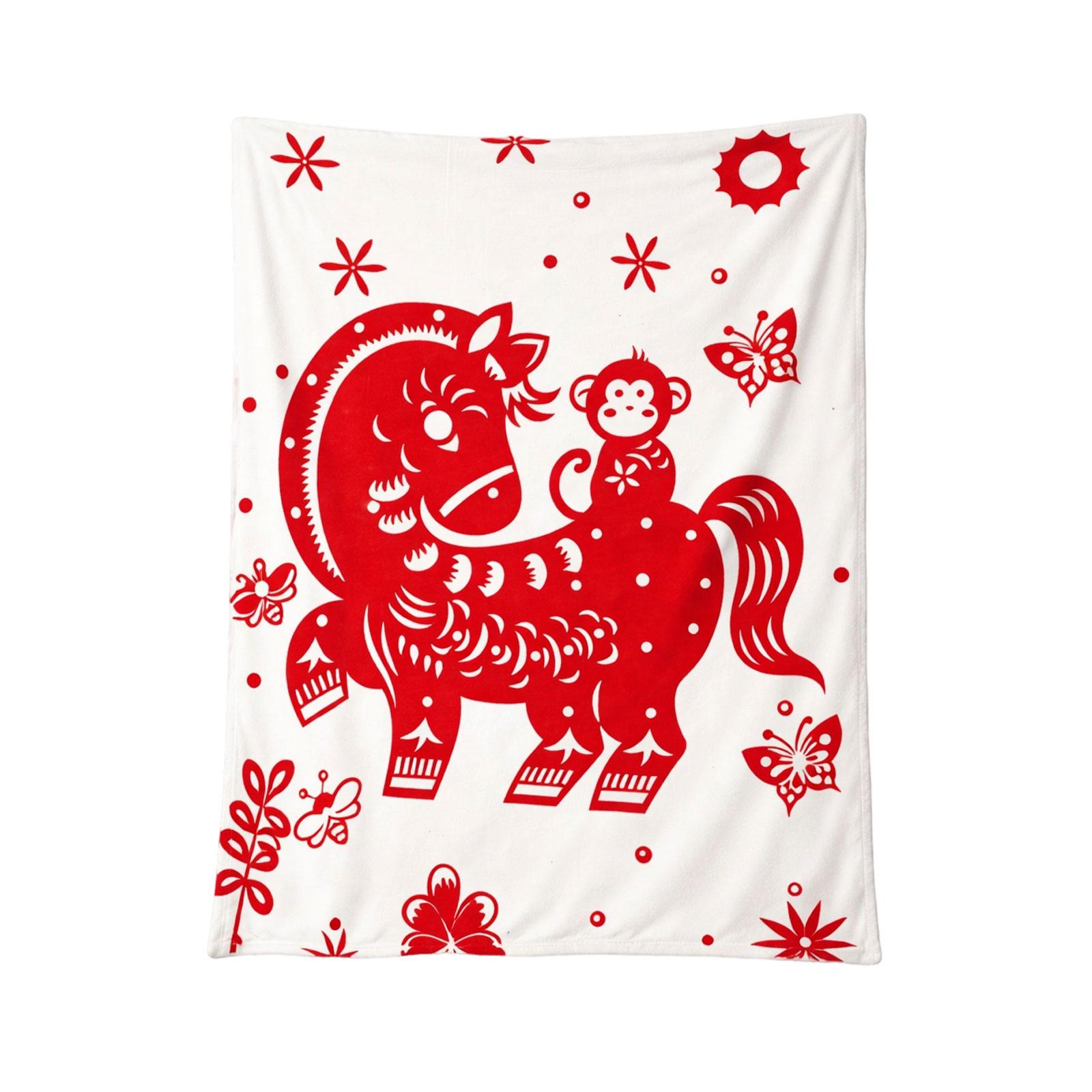 

3D Flannel Printed Blanket For The Lunar New Year Of The- Horse - Auspicious And Festive , Suitable For Student Dormitories