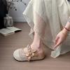 Baotou wears half slippers outside, women's summer 2025 new mesh breathable slippers, thick-soled one-pedal beaded cool slippers