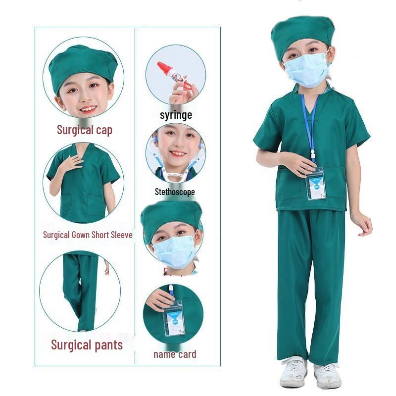 Children's Long Sleeve White Lab Coat Costume for Doctor or Nurse Role Play