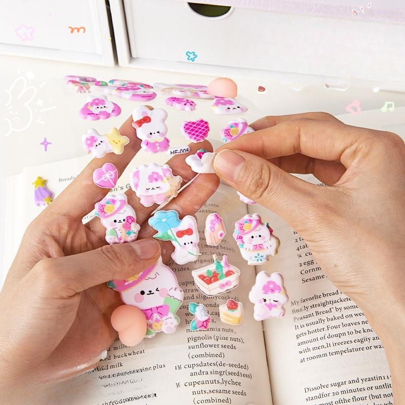 3D Bunny Cat Squishy Stickers Diy Scrapbook Water Bottle Decals Cute Stress Ease Peach Stickers For Kids Good Gift