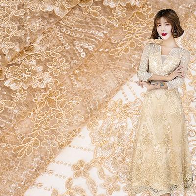 1 Yard Embroidery Sequin Tulle Lace Fabric High Quality French Embroidery African Nigerian Lace Fabric DIY Sewing Dress Clothes