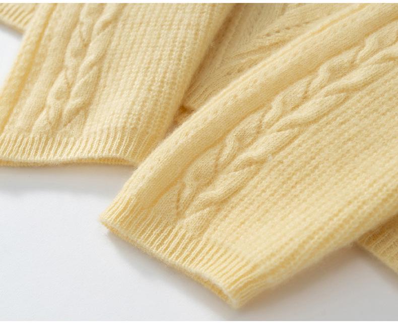 Early Autumn Retro V-neck Hollow Pure Cashmere Women's Pullover - Korean Soft Casual Knit Long Sleeve Sweater