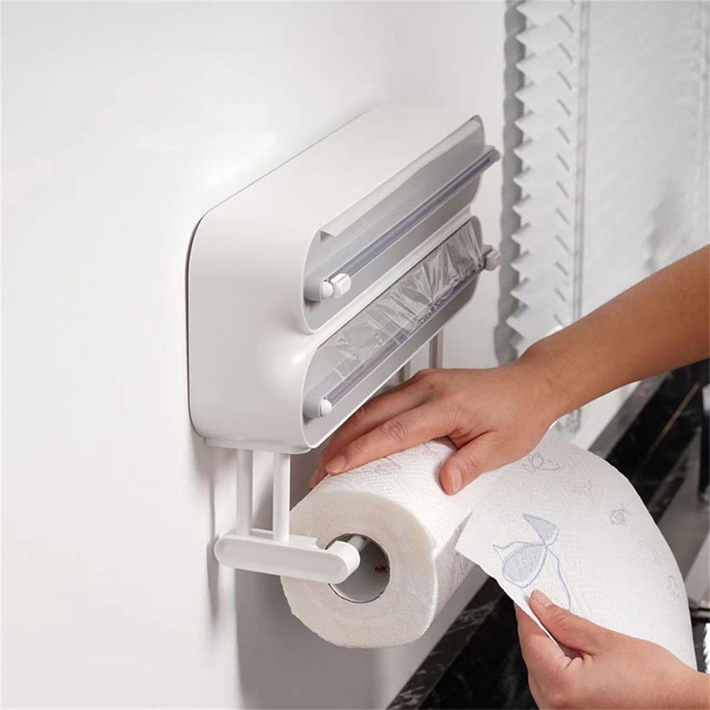 Magnetic Cling Wrap Dispenser and Cutter Wall/Refrigerator Mount Rolls Cutting Rack Kitchen Cling Film Foil Dispenser