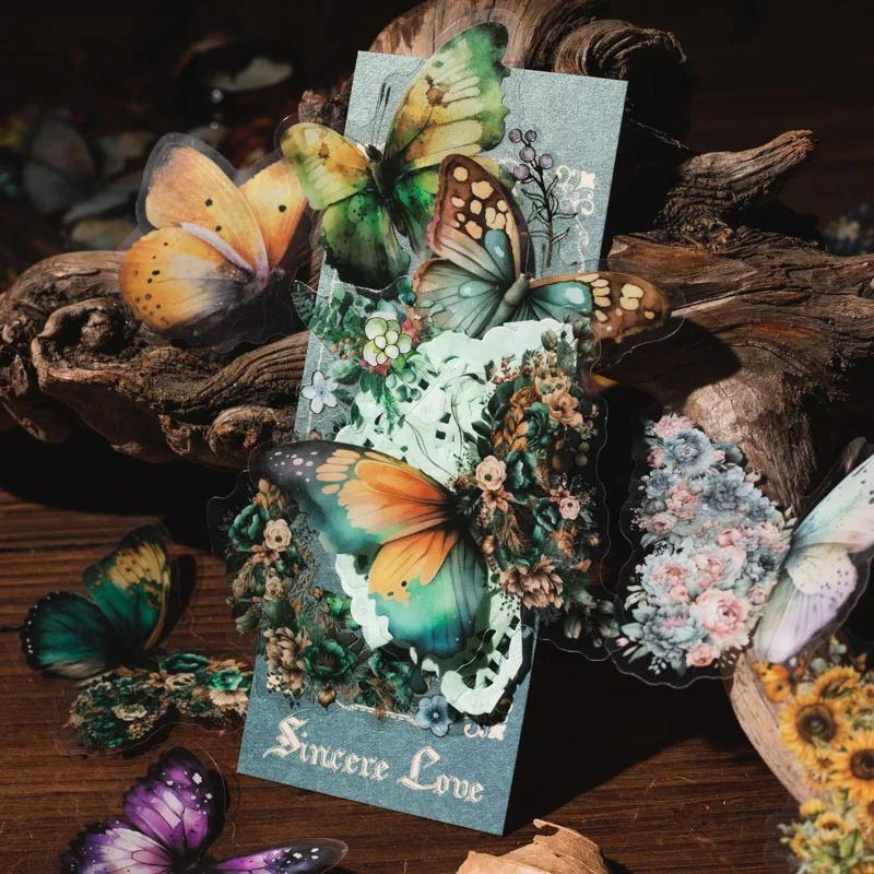 Journamm 30pcs/pack PET Butterfly Stickers DIY Scrapbooking Collage Stationery Decor Junk Journal Aesthetics Waterproof Stickers