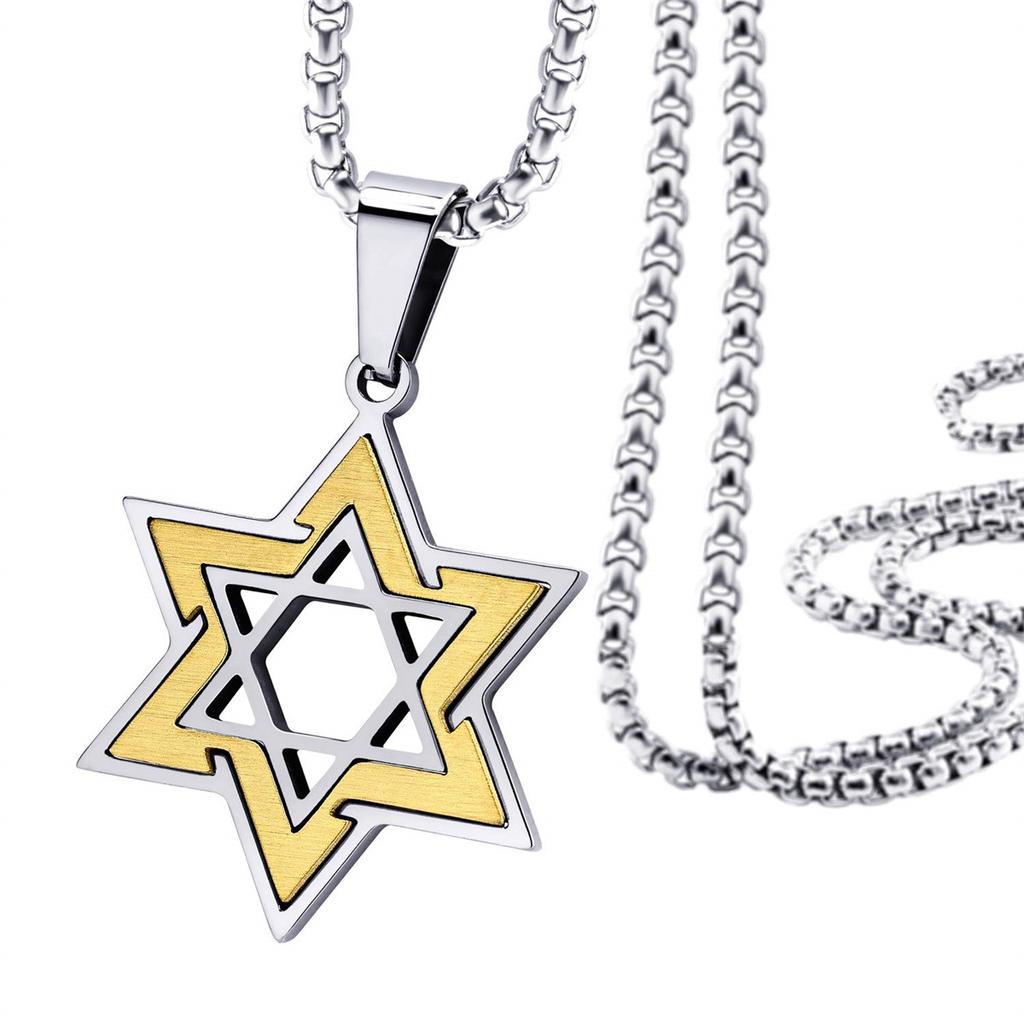 Stylish Star of David Necklace Two Color Star of David Pendant Necklace