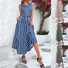 2026 Summer New Crew Neck Long Skirt European and American Women's Striped Sleeveless Dress