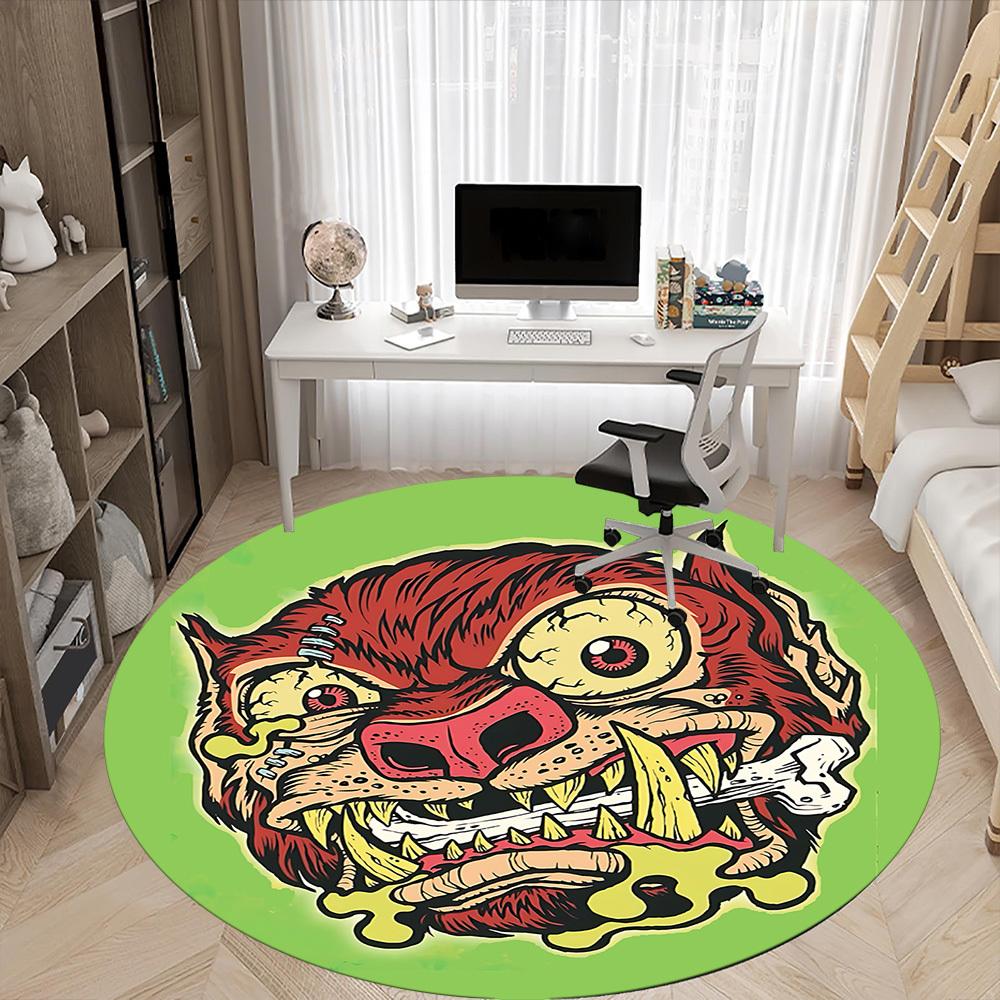 1pc Zombie Wolf Office Round Area Rug, Indoor Mat Suitable For Office, Under Office Chairs Bedroom Living Room Home Decor, Room Deco