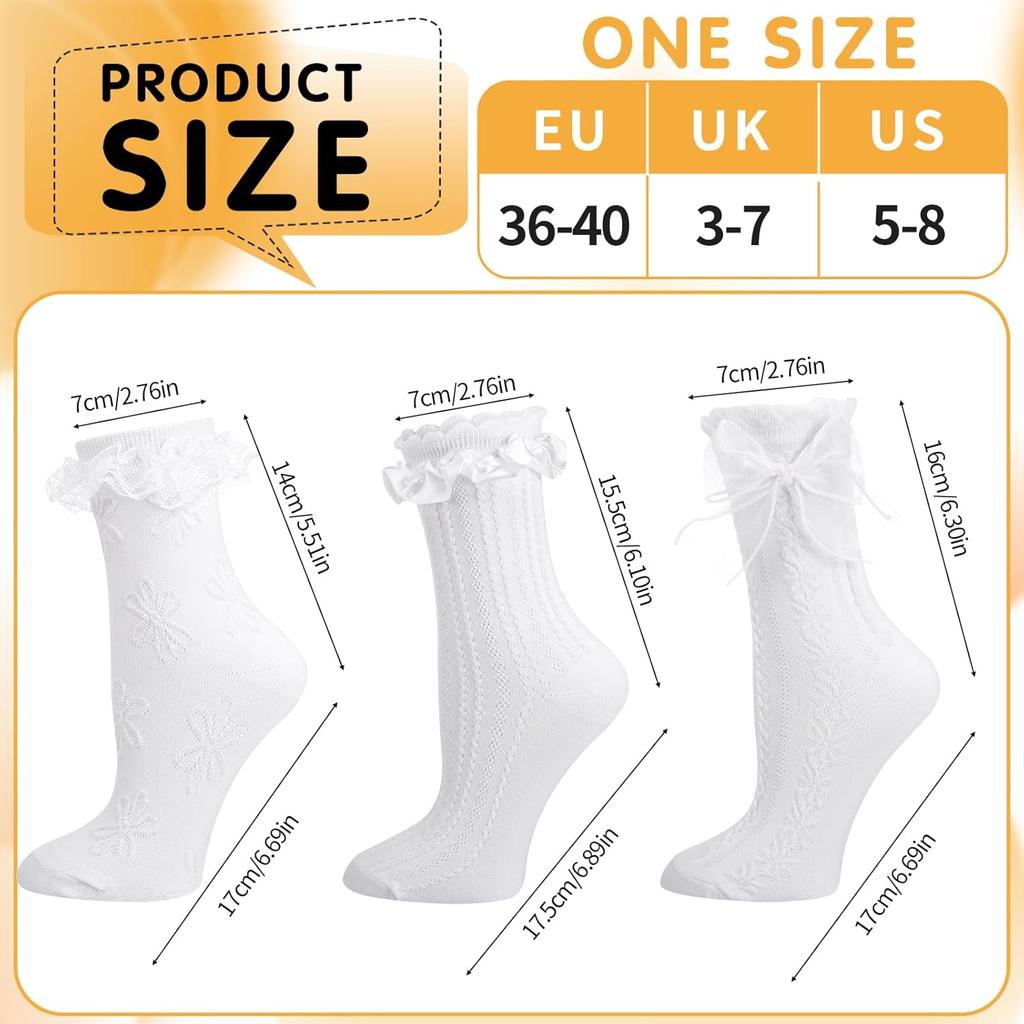 1/6 Pairs Lace Ruffle Crew Socks For Women,Cotton Cute Princess Ankle Dress Lace Socks For Women Girls