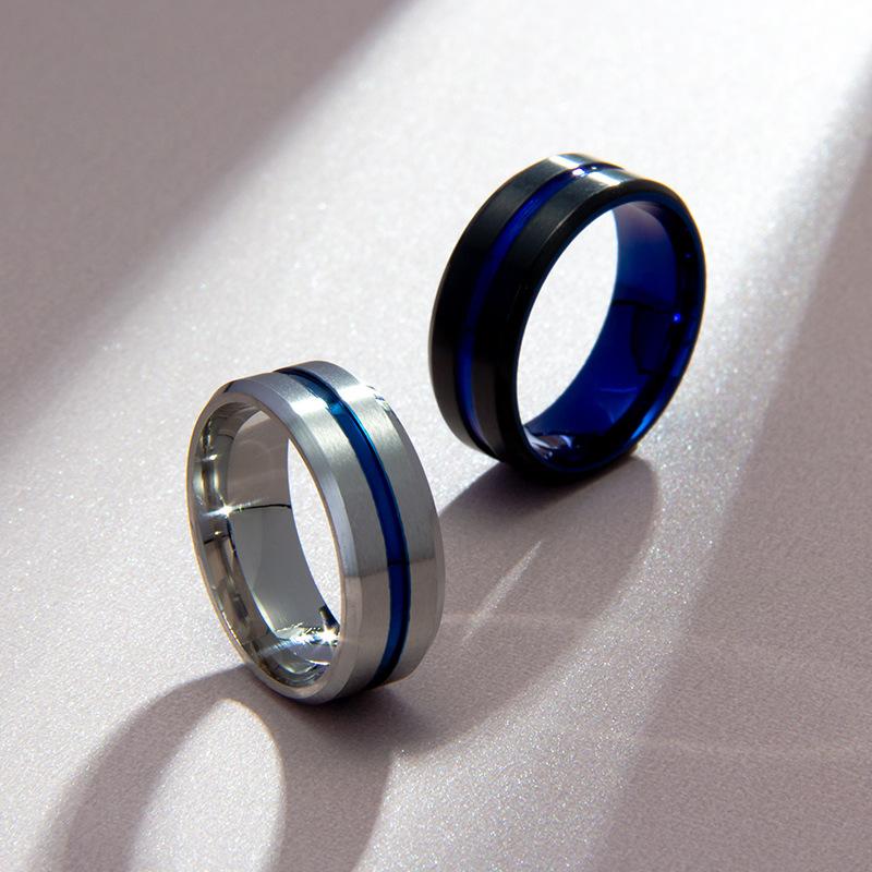 Fashionable 8mm Men's Black Stainless Steel Wedding Ring with Black Groove Beveled Engagement Ring, Suitable for Men's Valentine