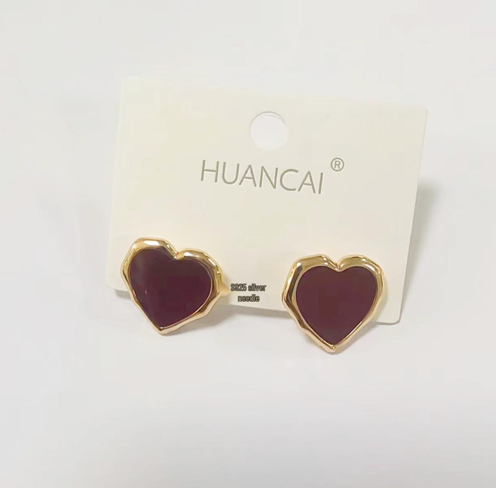 

Позолоченные серебряные серьги-пусеты S925 в форме корейского сердца с отделкой капельным маслом для женщин