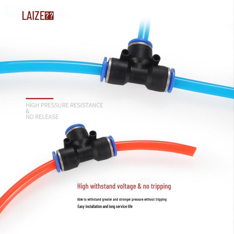 Three-Way T-Type Air Pipe Quick Connector for 8mm Pneumatic Components and High-Pressure Air Pumps