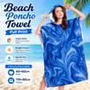 Blauer Marmor Kapuzen Strandtuch Poncho Kinder Erwachsene Mikrofaser Flachdruck Schnelltrocknend Ozean Fluid Art Umkleidebademantel Surf