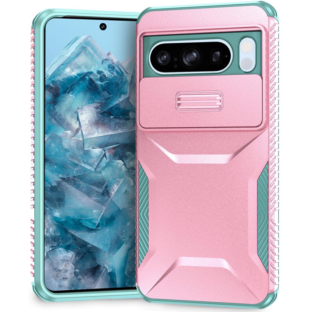 For Google Pixel 8 Pro Phone Case TPU+PC Non-Slip Side Edge Phone Cover with Lens Lid