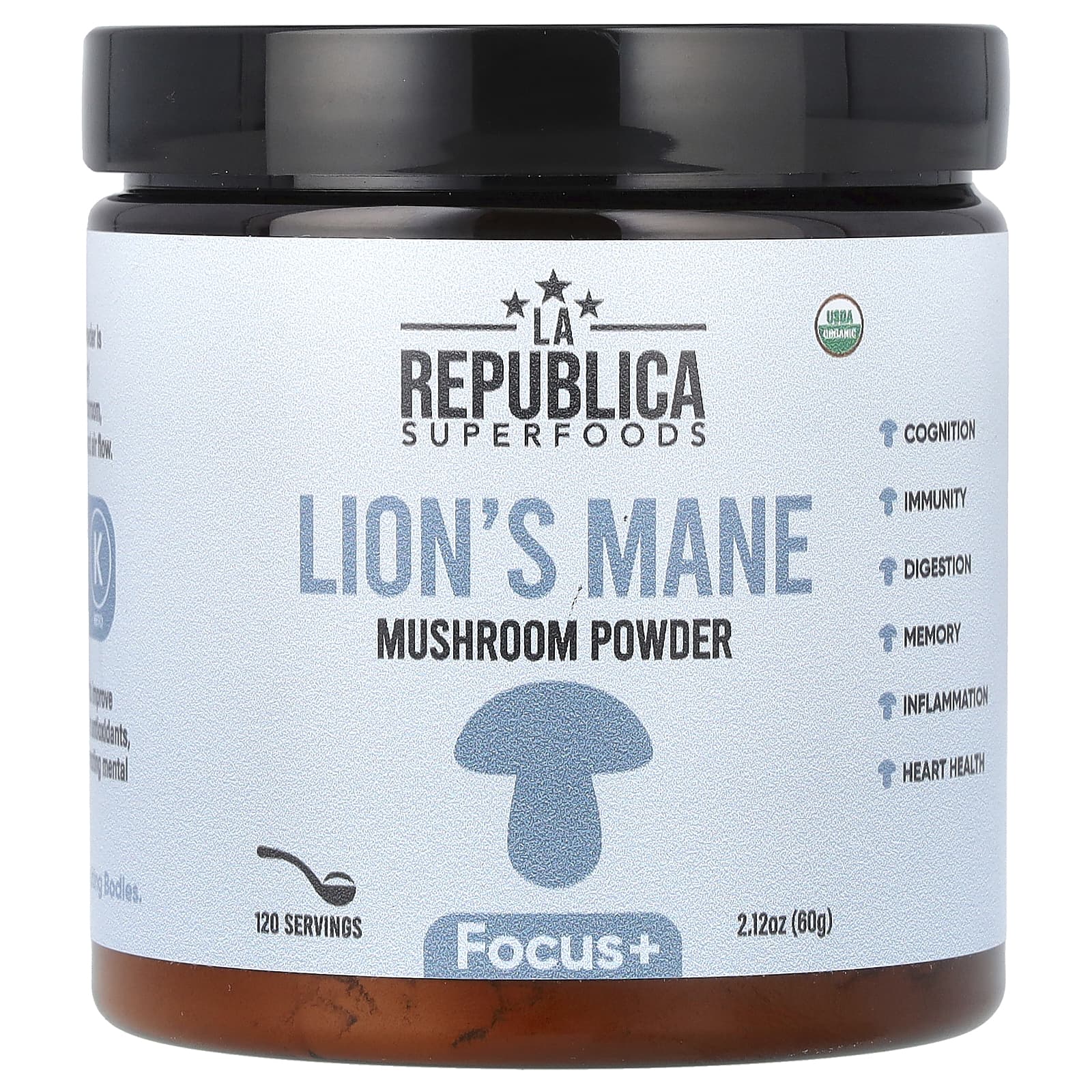 

LA Republica, Суперфуд, грибний порошок Hericium Mane, 2,12 унції (60 гр)