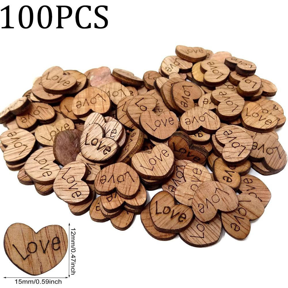 100/200pcs Rustic Wooden Love Heart Shaped Wooden Heart Confetti Engraved Love Hearts Wedding Table Scatter Decoration Crafts