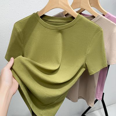 Modal Short-sleeved T-shirt for Women's Summer New Women's Round Neck Solid Color T-shirt Stretch Waist Top