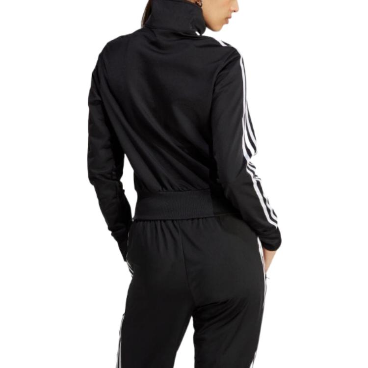 adidas Originals Embroidered Trefoil Logo Zip-Up High Collar Casual Jacket Women Jackets Black IB7405