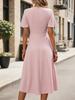 Summer French Elegance: Short Sleeve V-Neck A-Line Midi Dress for Vacation & Commute