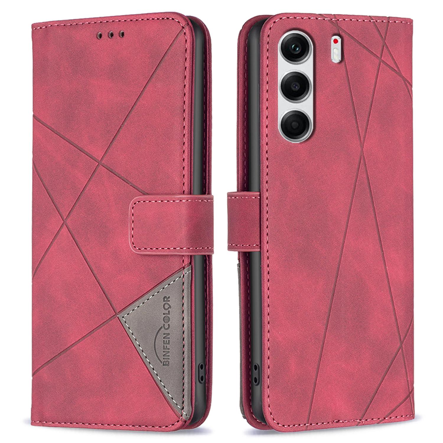 

BINFEN COLOR Для телефону TECNO Camon 40 Pro 4G Чохол-гаманець з підставкою Геометричний тиснений шкіряний чохол Red