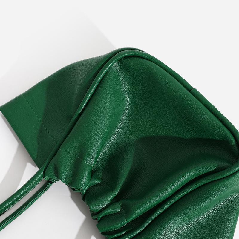 Retro Bucket Bags Women Leather Pleated Design Large Shoulder Bag Summer Versatile Handbag